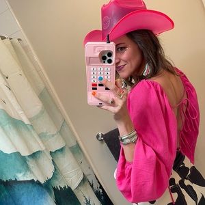 et clet | hot pink tie-back cropped blouse
